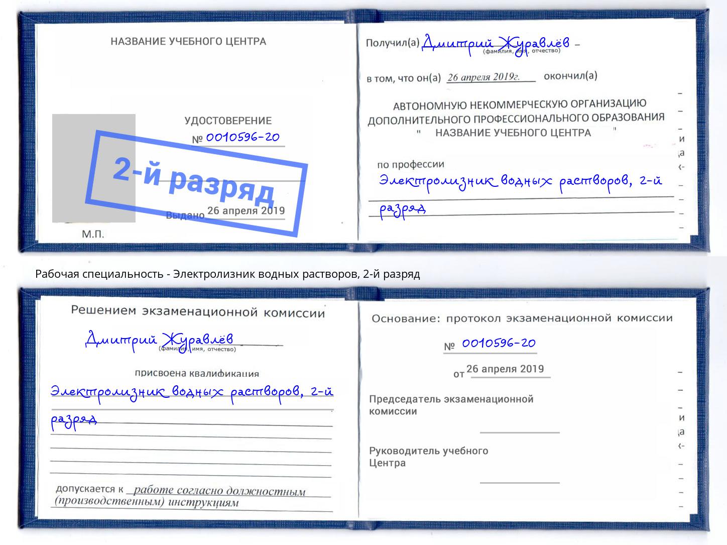 корочка 2-й разряд Электролизник водных растворов Еманжелинск