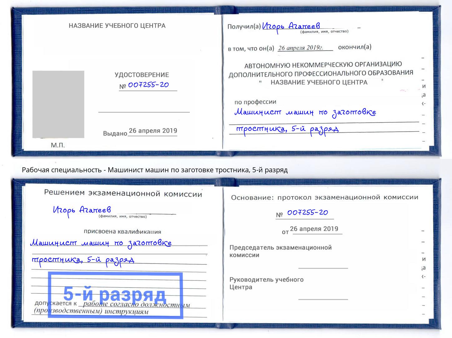 корочка 5-й разряд Машинист машин по заготовке тростника Еманжелинск