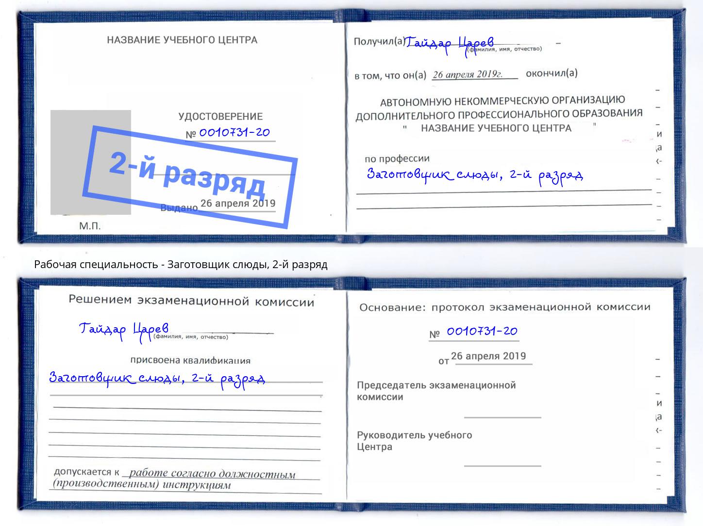 корочка 2-й разряд Заготовщик слюды Еманжелинск