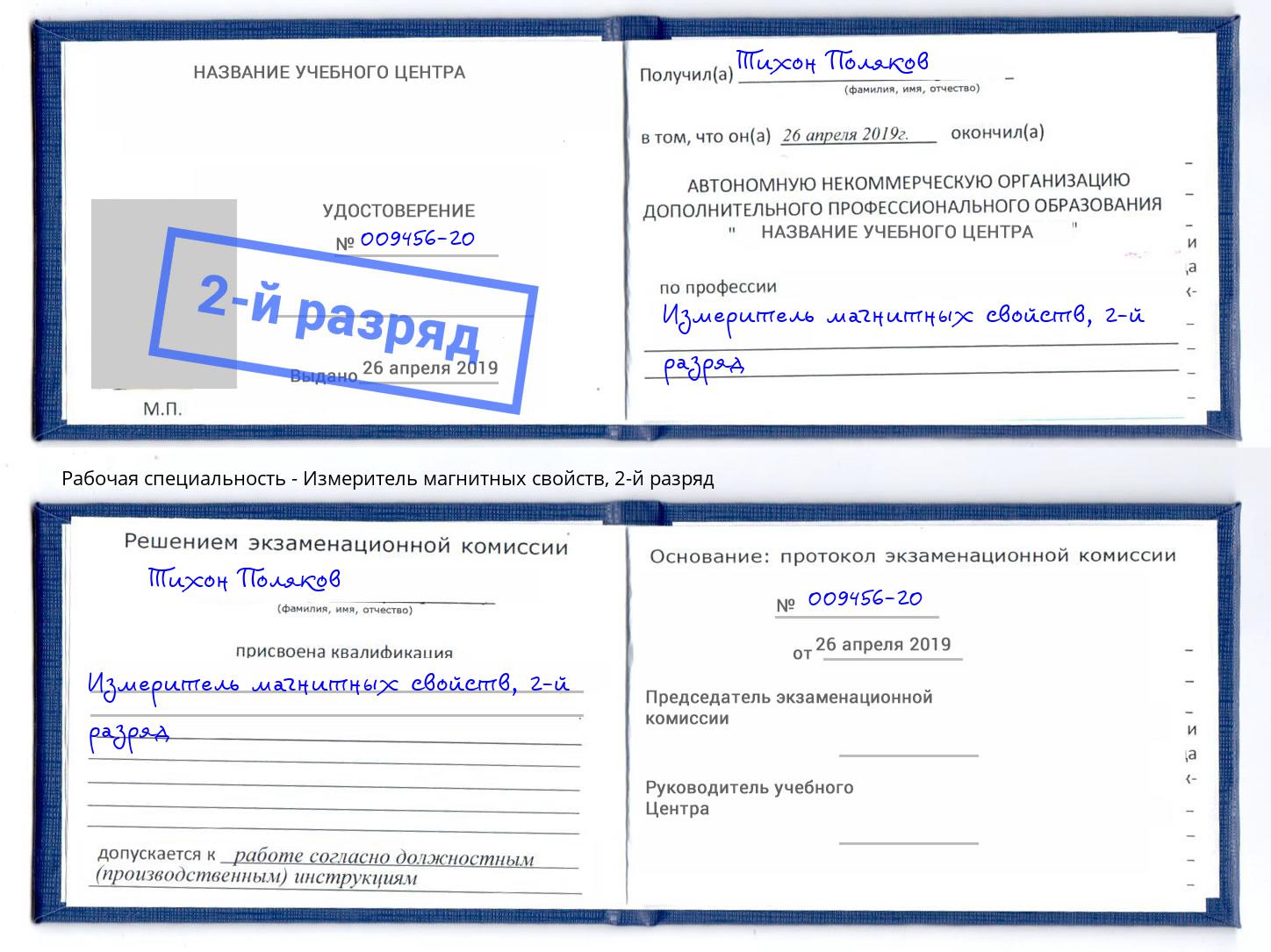 корочка 2-й разряд Измеритель магнитных свойств Еманжелинск