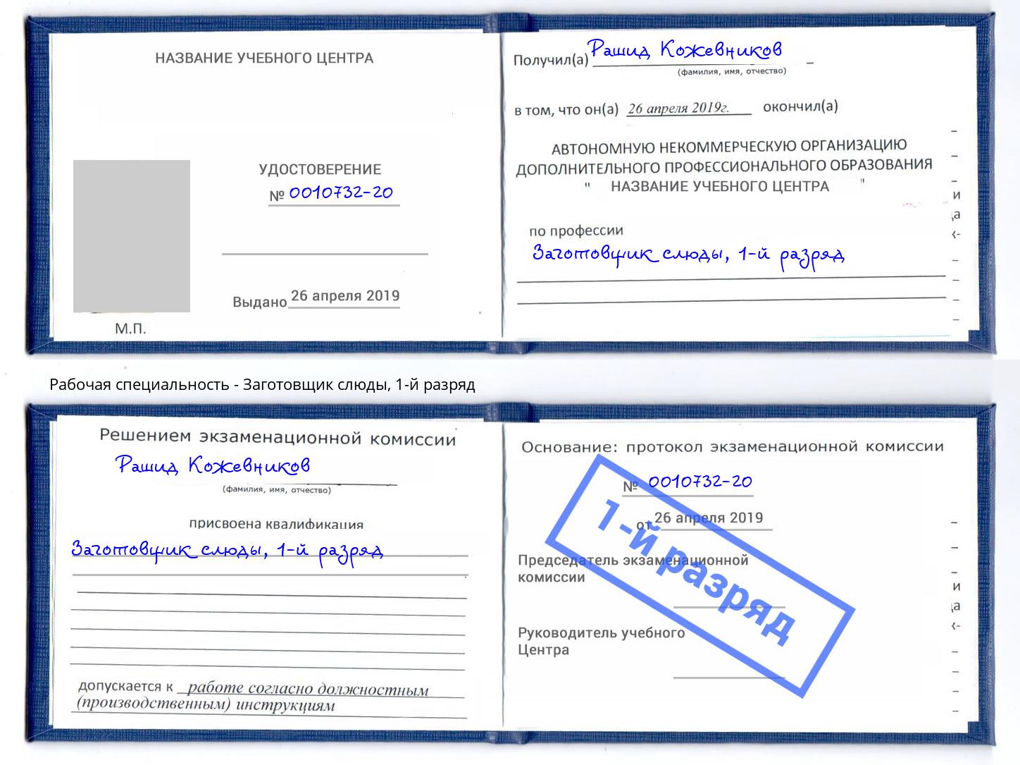 корочка 1-й разряд Заготовщик слюды Еманжелинск