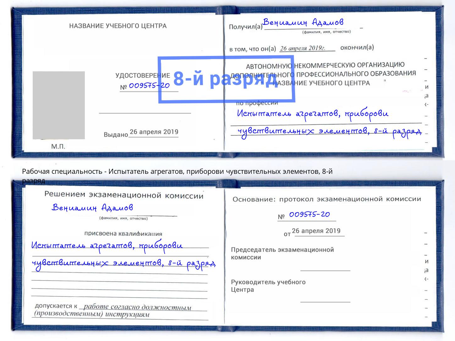 корочка 8-й разряд Испытатель агрегатов, приборови чувствительных элементов Еманжелинск
